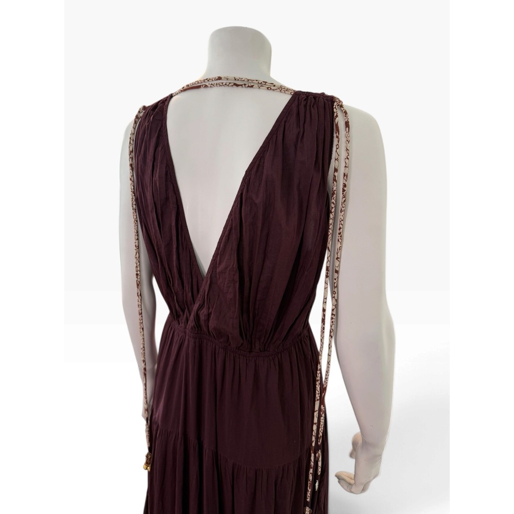 Ottod'Ame Women Plum Purple Cotton Tiered V-Neck Maxi Dress Size 8 Medium - Picture 5 of 10